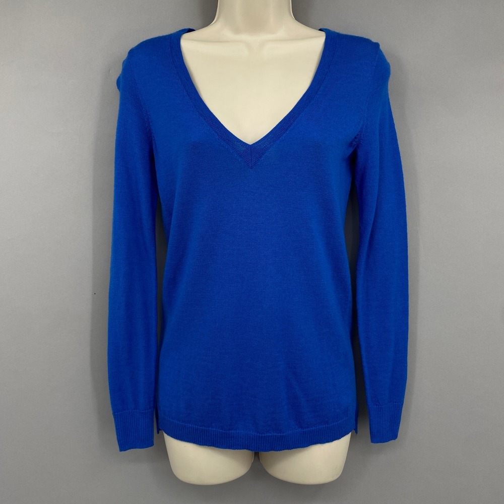Madewell Deep V-Neck Sweater Womens size XS Blue Violet 100% Merino Wool